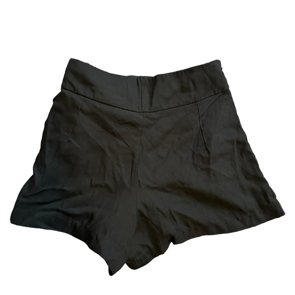 Double Zero tie-waist Flat Front  high Rise Paper Bag Shorts Black Small - Picture 2 of 11